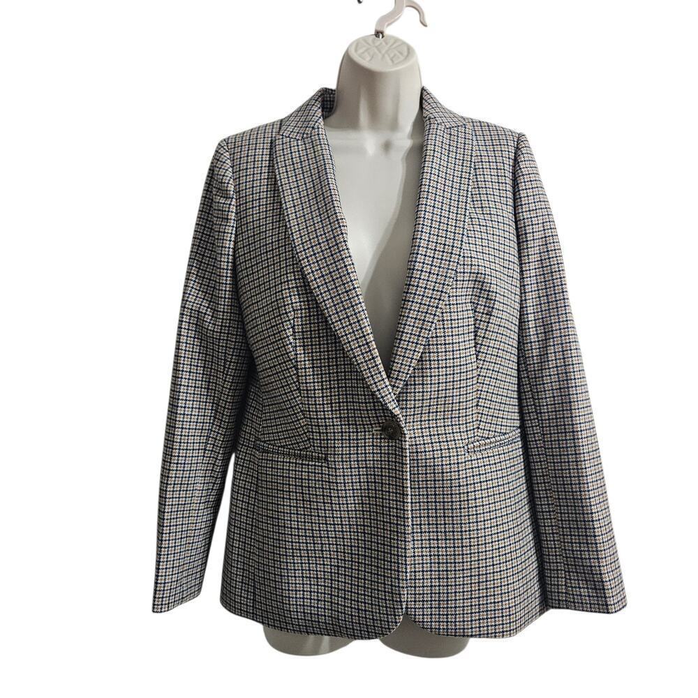 J Crew Factory Checkered One-Button Blazer Yellow Blue Size 4 Nwt